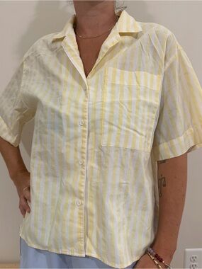 Diane Von Furstenberg Yellow Striped Button Down Shirt